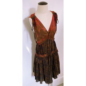 Bally 100% Silk Made in Italy Dress V Neck Boho